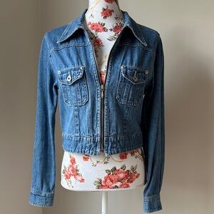 90s Vintage EXP Jeans by Express Denim Jacket Cropped Zip Up Size M